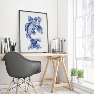 Chinoiserie Koi Fish Wall Art Print: Coastal Watercolor Painting Blue Nautical Decor Mother Gift image 12
