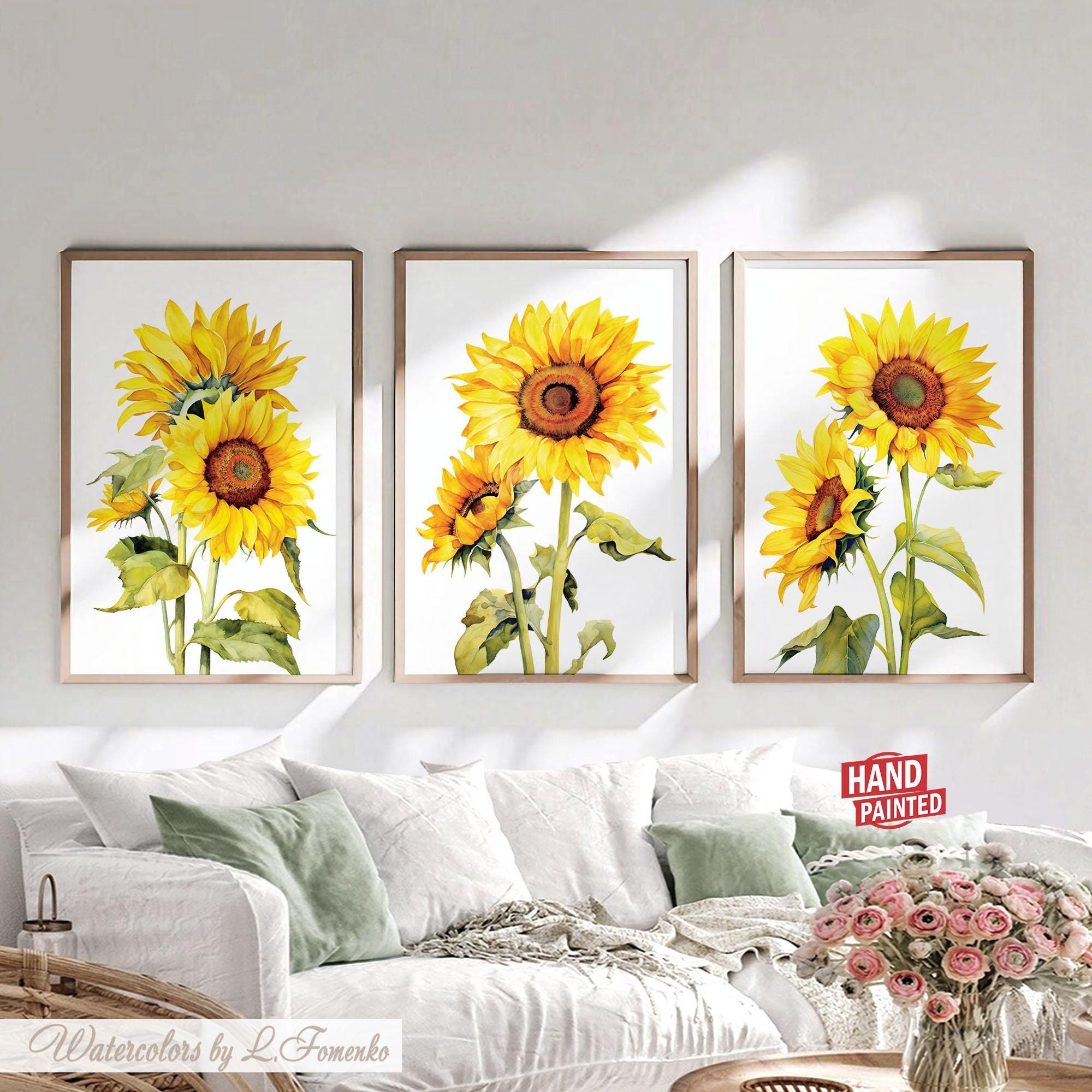 Printable Sunflower Wall Art Floral Wall Decor Living Room DOWNLOADABLE ...