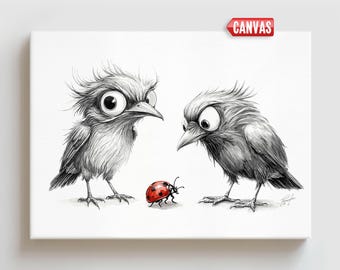 Whimsical Bird Wall Art PRINT: Watercolor Painting, Quirky Canvas Illustration Gift, Funny Animal Decor