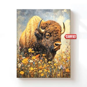 Bison Art PRINT - Buffalo Oil Painting, Gift For Hunter Farmhouse Wall Decor, Yellowstone Large Canvas Artwork Modern Western Hunting Poster