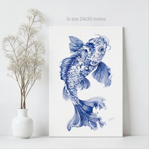Chinoiserie Koi Fish Wall Art Print: Coastal Watercolor Painting Blue Nautical Decor Mother Gift image 5