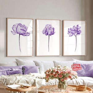 Purple room decor Watercolor flowers print Peony painting Printable wall art image 10