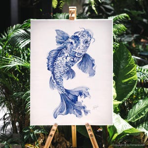 Chinoiserie Koi Fish Wall Art Print: Coastal Watercolor Painting Blue Nautical Decor Mother Gift image 11