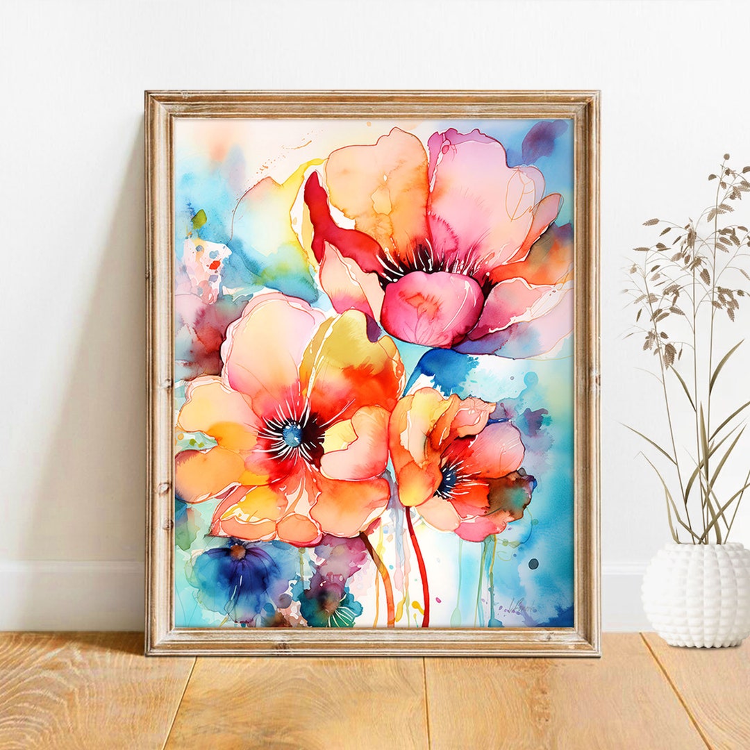 Bright Floral Wall Art Print Abstract Painting Watercolor Flowers