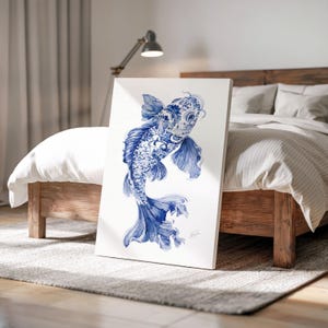 Chinoiserie Koi Fish Wall Art Print: Coastal Watercolor Painting Blue Nautical Decor Mother Gift image 7