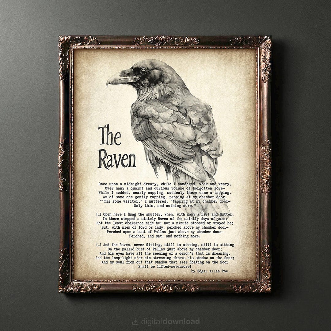 The Raven Poem Edgar Allan Poe, Printable Wall Art Nevermore Print ...