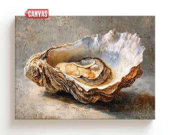 Oyster Wall Art Print: Vintage Style Oil Painting, Coastal Nautical Seafood,  Kitchen Canvas Decor