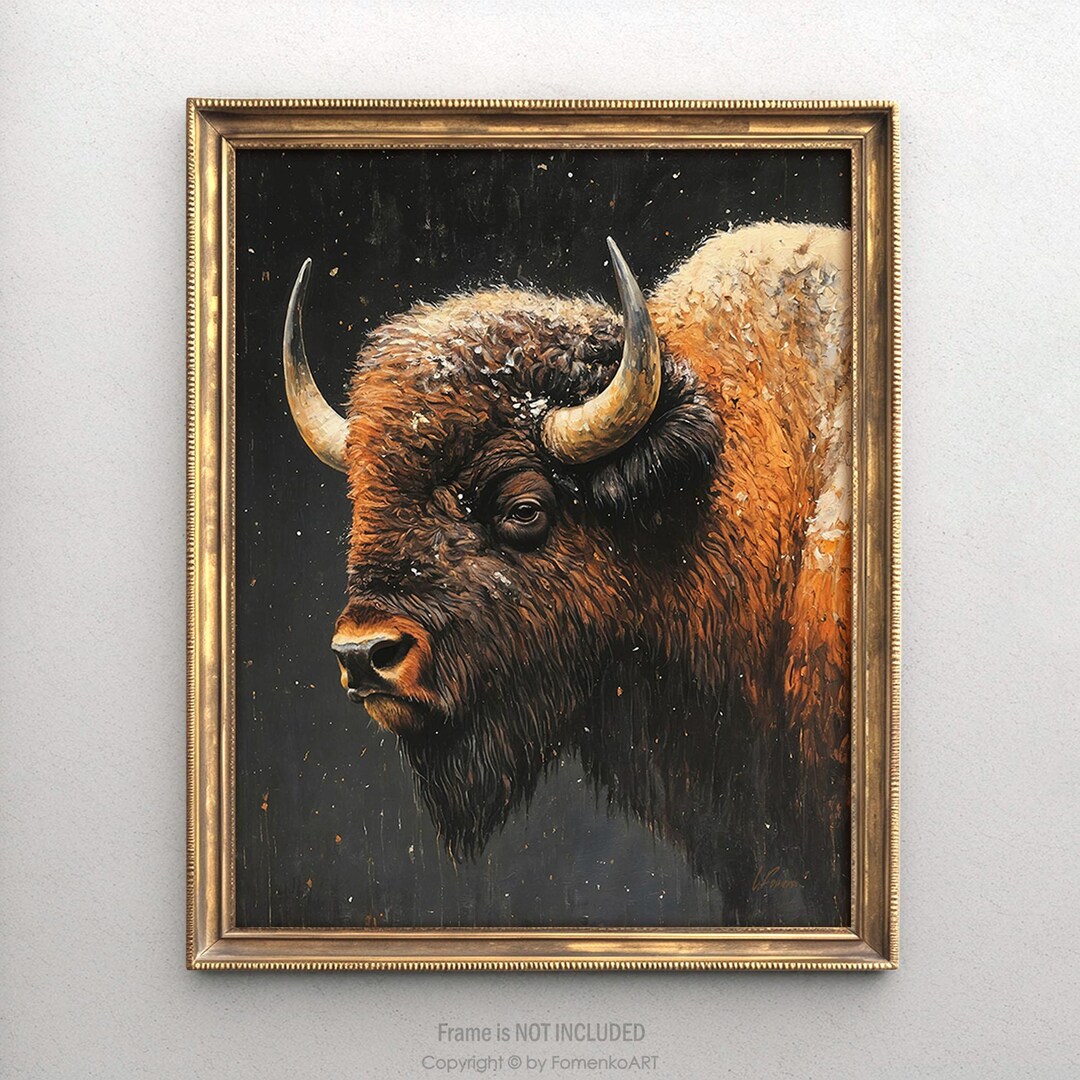 Bison Wall Art PRINT - Buffalo Oil Painting, Gift for Hunter Rustic ...