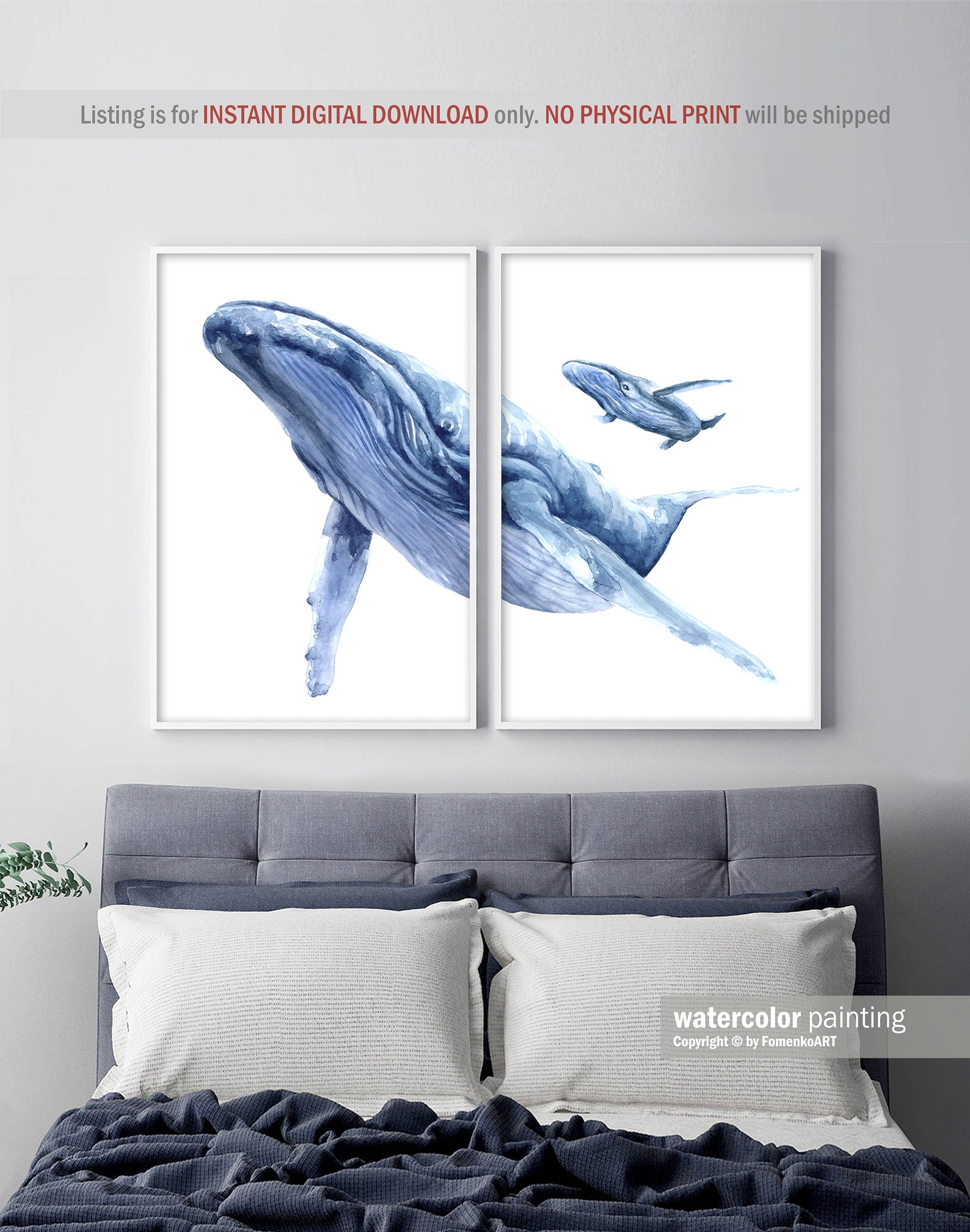 Whale Art Print Humpback Whale Print Printable Wall Art | Etsy