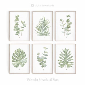 Botanical wall art Green wall decor Living room Eucalyptus Printable wall decor Hawaiian art Plant art print Set of 6 Downloadable prints