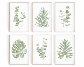 Botanical wall art Green wall decor Living room Eucalyptus Printable wall decor Hawaiian art Plant art print Set of 6 Downloadable prints
