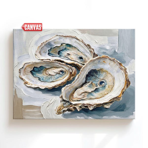 Cuadro decorativo de conchas de ostras costeras - Impresión de mi pintura al óleo, decoración para casa de playa sobre lienzo, regalo náutico de los Hamptons para ella