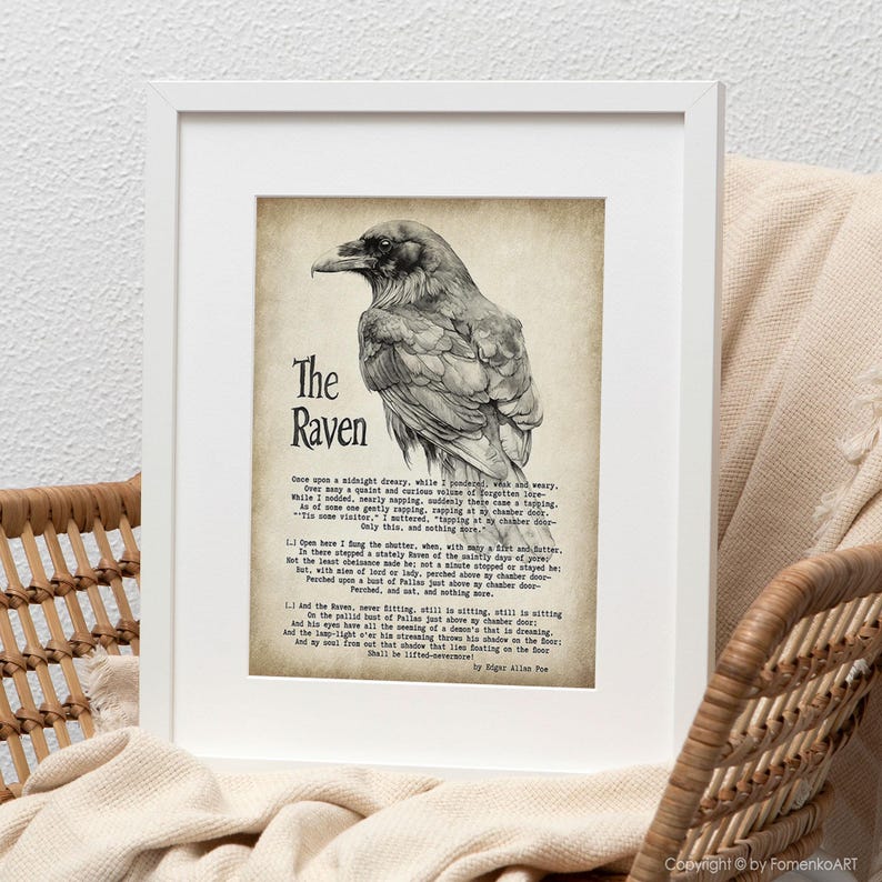 The Raven Poem Edgar Allan Poe, Printable Wall Art Nevermore Print ...