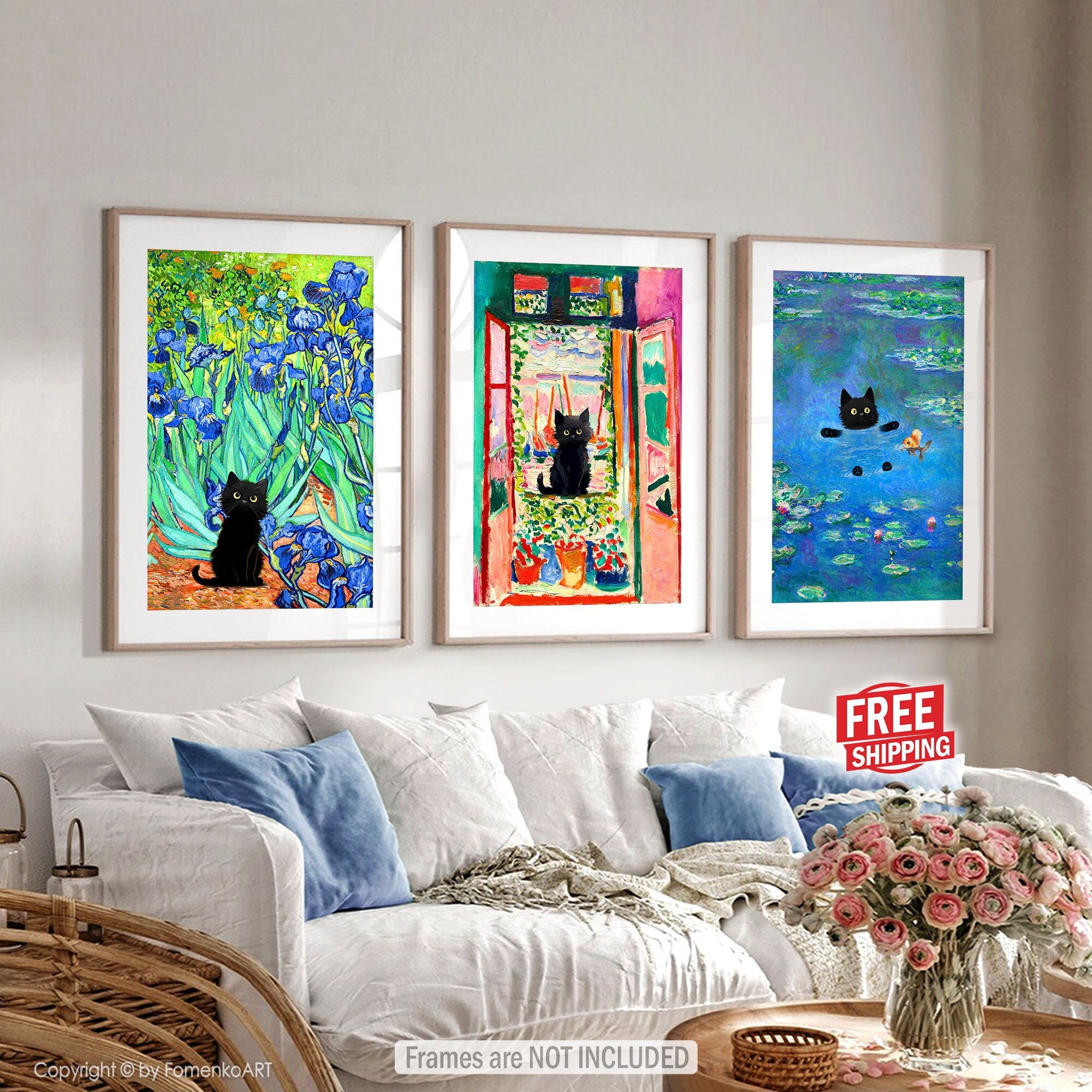 Black Cat Prints Monet Van Gogh Matisse Wall Art Oil Painting Poster ...