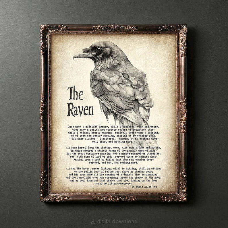 The Raven Poem Edgar Allan Poe, Printable Wall Art Nevermore Print ...