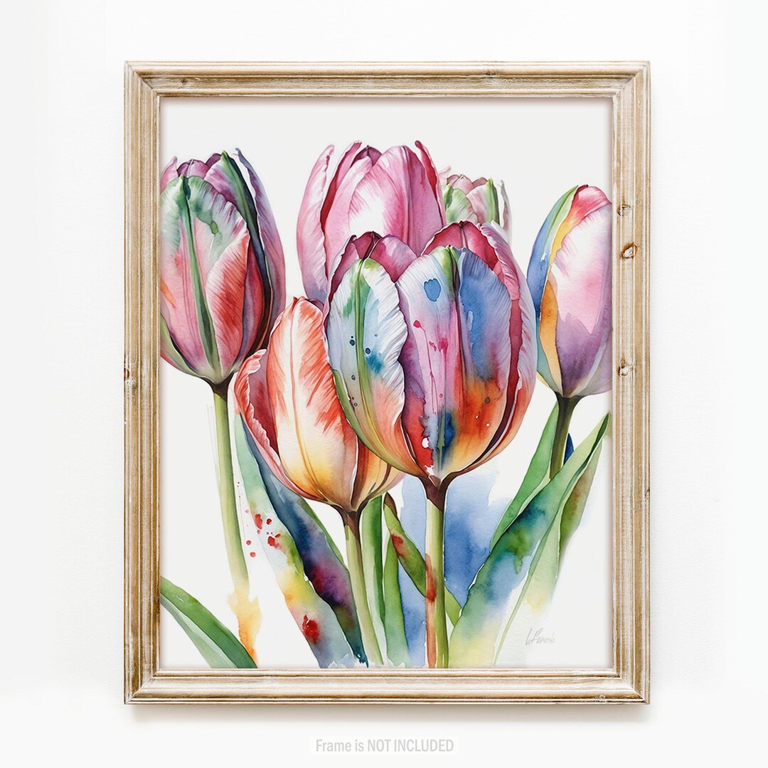 Tulip Flowers Wall Art PRINT - Watercolor Painting, Large Canvas ...