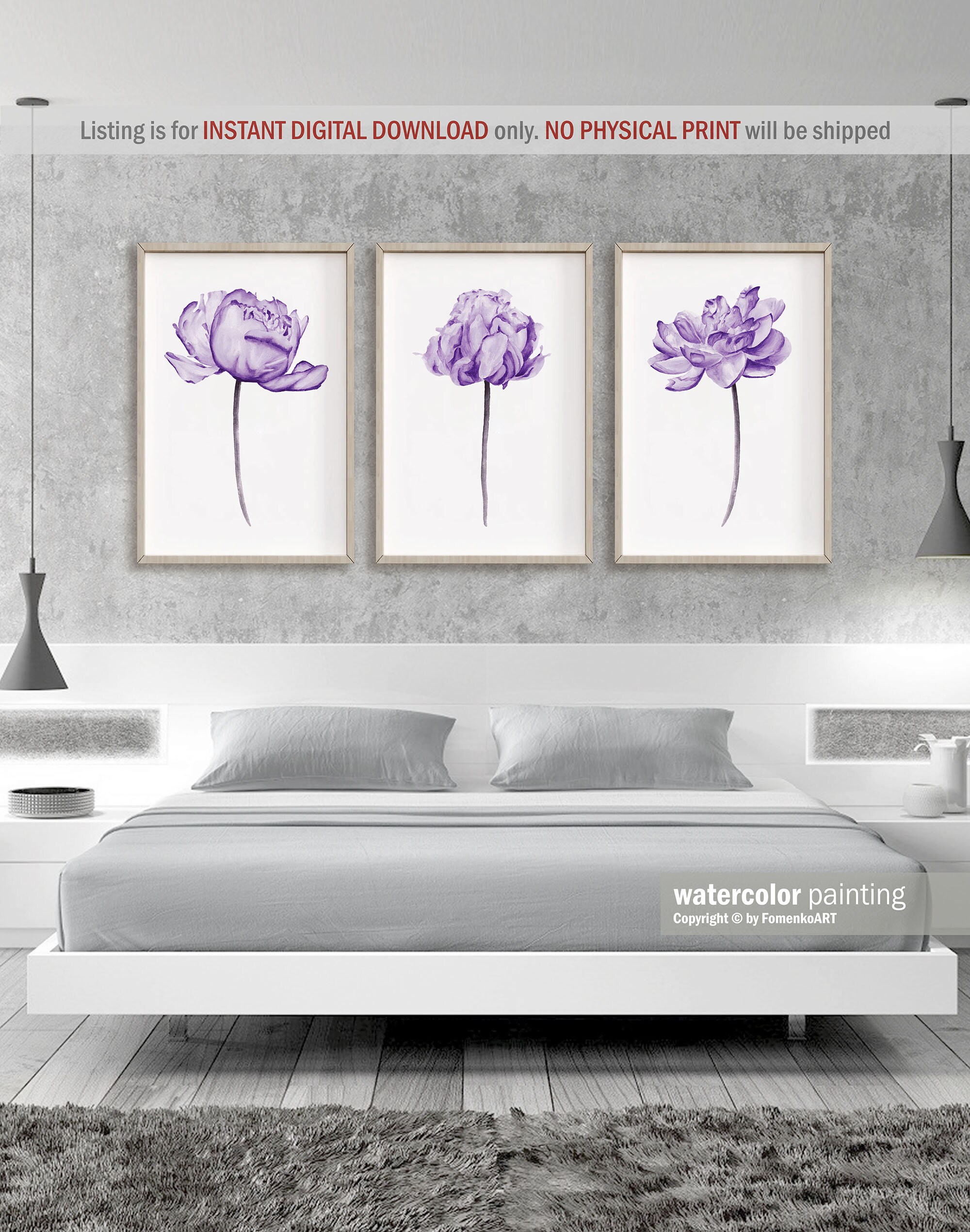 Purple wall decor Downloadable wall Art prints download Etsy