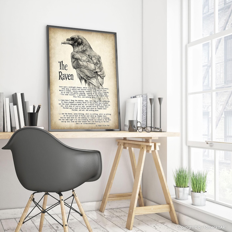 The Raven Poem Edgar Allan Poe, Printable Wall Art Nevermore Print ...