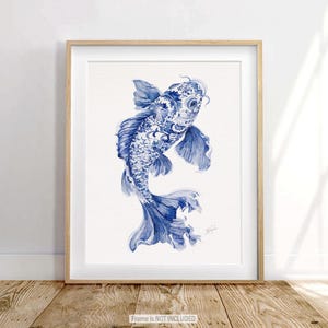 Chinoiserie Koi Fish Wall Art Print: Coastal Watercolor Painting Blue Nautical Decor Mother Gift image 6