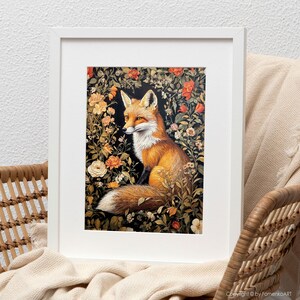 Fox Wall Art Print William Morris Inspired Canvas Oil Painting, Vintage Style Floral Gift Large Mid Century Cottagecore Dark Academia Decor imagem 17
