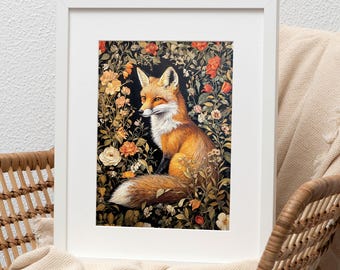 【美品】エミール・ガレ★red and gold with prunes Fox Wall Art Print William Morris Inspired Canvas Oil Painting