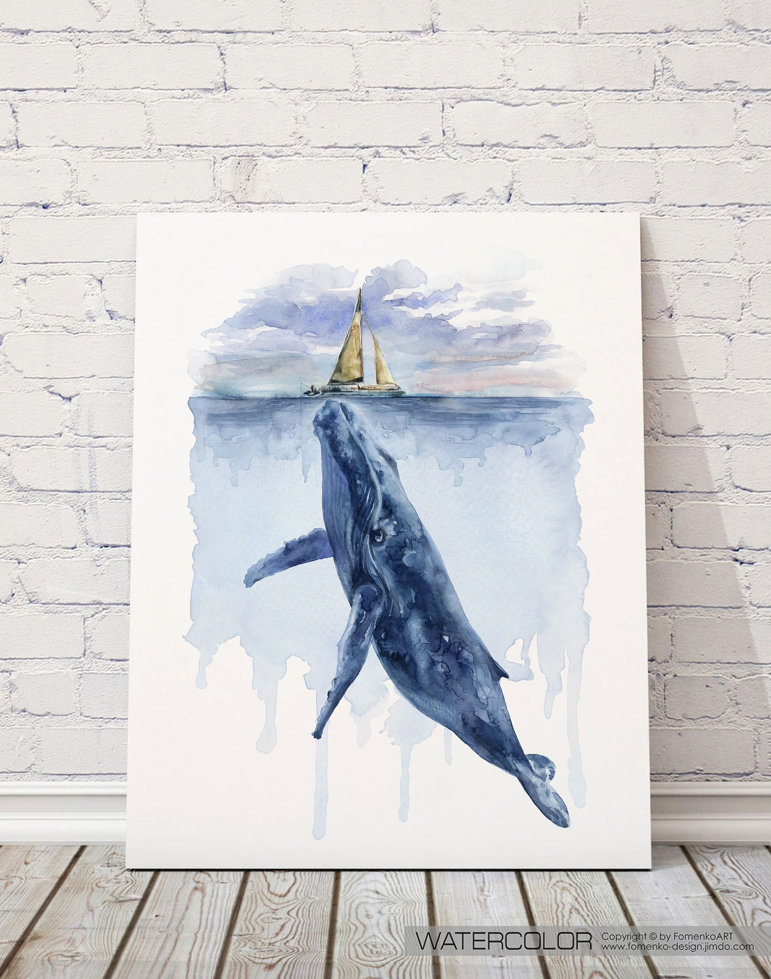 Whale painting Watercolor whale print Watercolor wall art Etsy