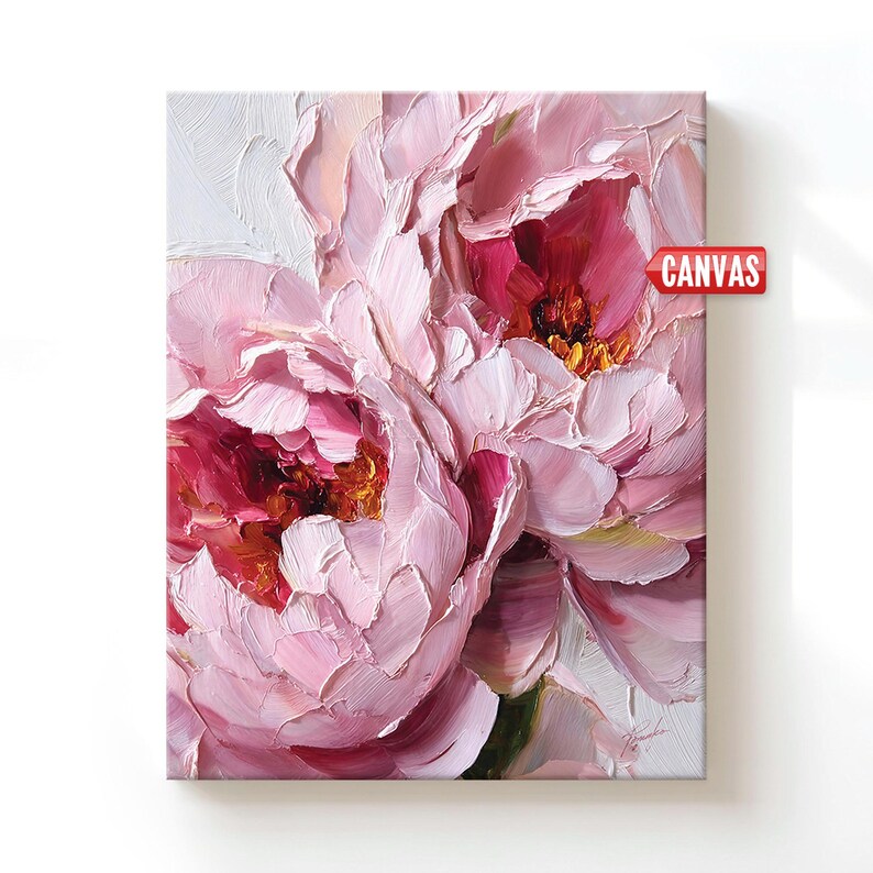 Peony Flower Wall Art Print: Floral Oil Painting Gift, Pink Canvas ...