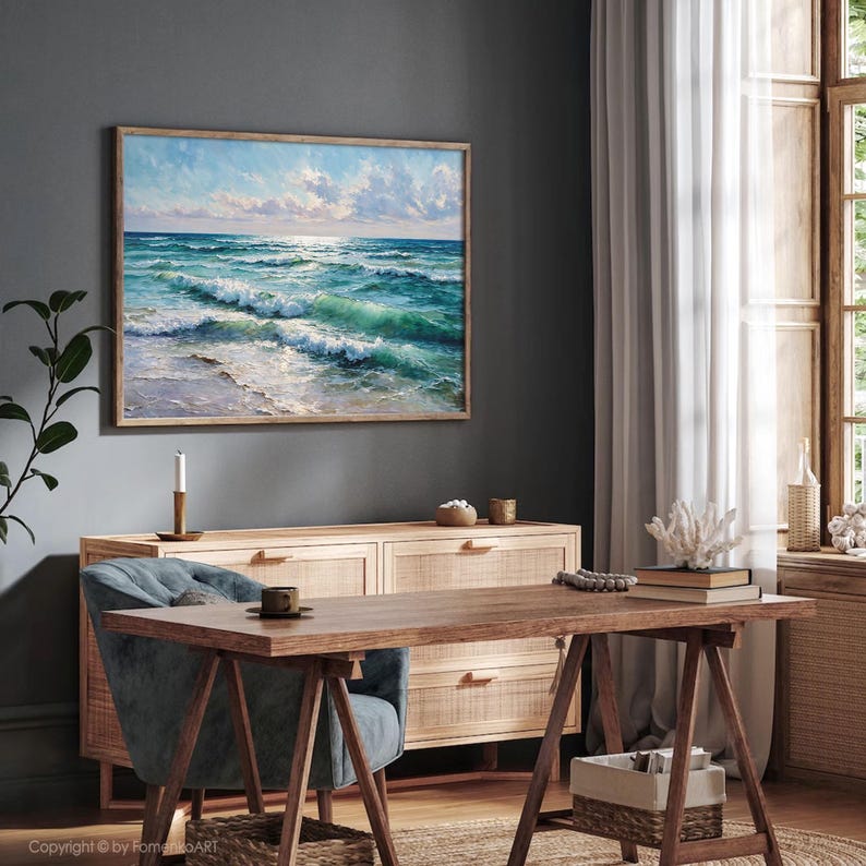 Ocean Wall Art Print: Seascape Oil Painting, Coastal Nautical Large Canvas Decor image 11