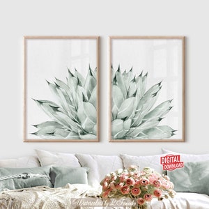 Watercolor cactus printable, Digital download wall art boho Succulent wall decor Art prints download Agave print Tropical Set of 2 wall art