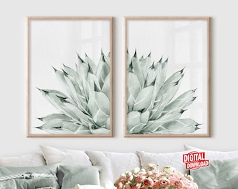 Watercolor cactus printable, Digital download wall art boho Succulent wall decor Art prints download Agave print Tropical Set of 2 wall art