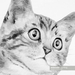 Grey cat painting Tabby cat decor Nursery wall art prints of original watercolor artwork Funny cat poster Cat lover gift Pet pictures image 6
