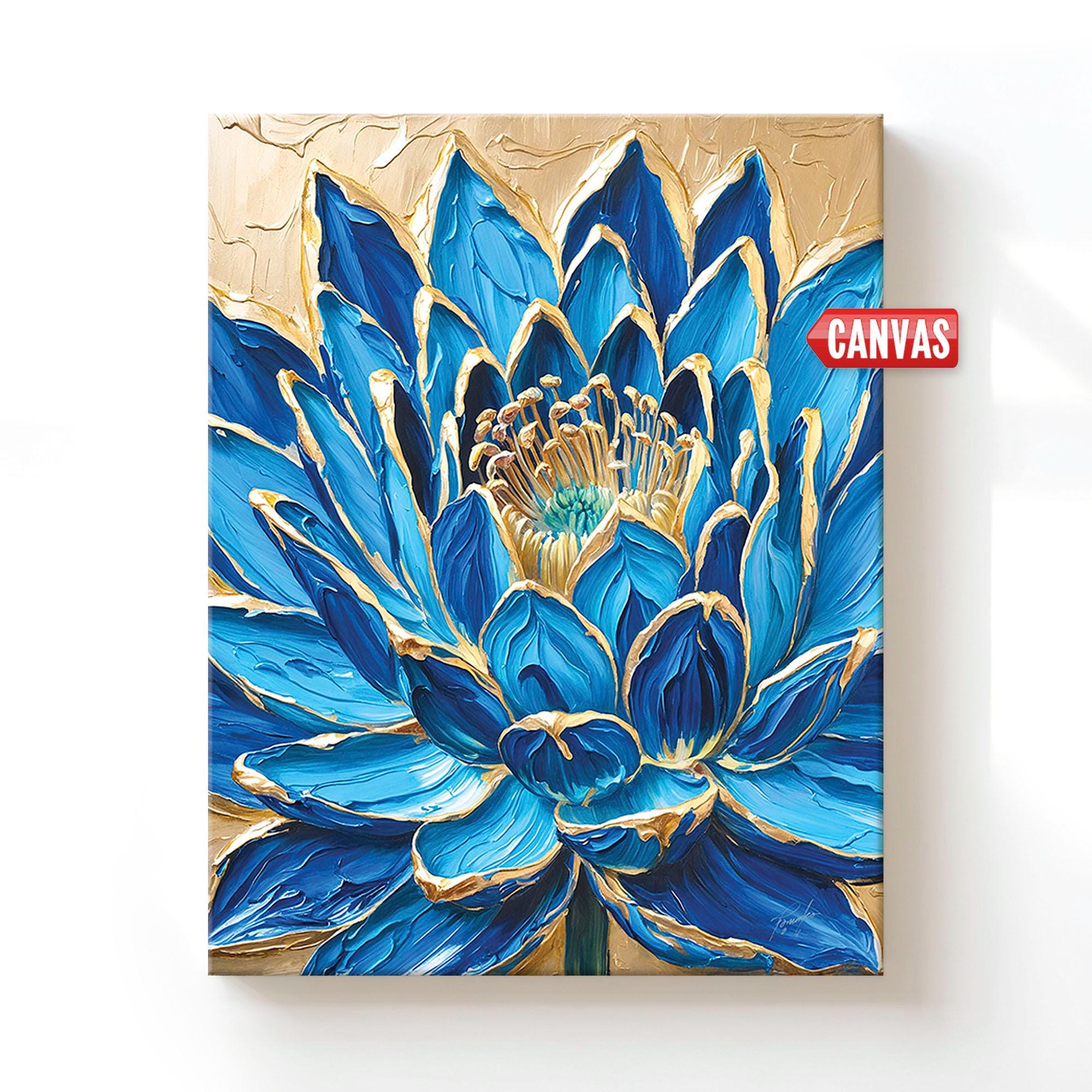 Blue Lotus Flower Wall Art - Print of My Oil Painting, Large Gold ...