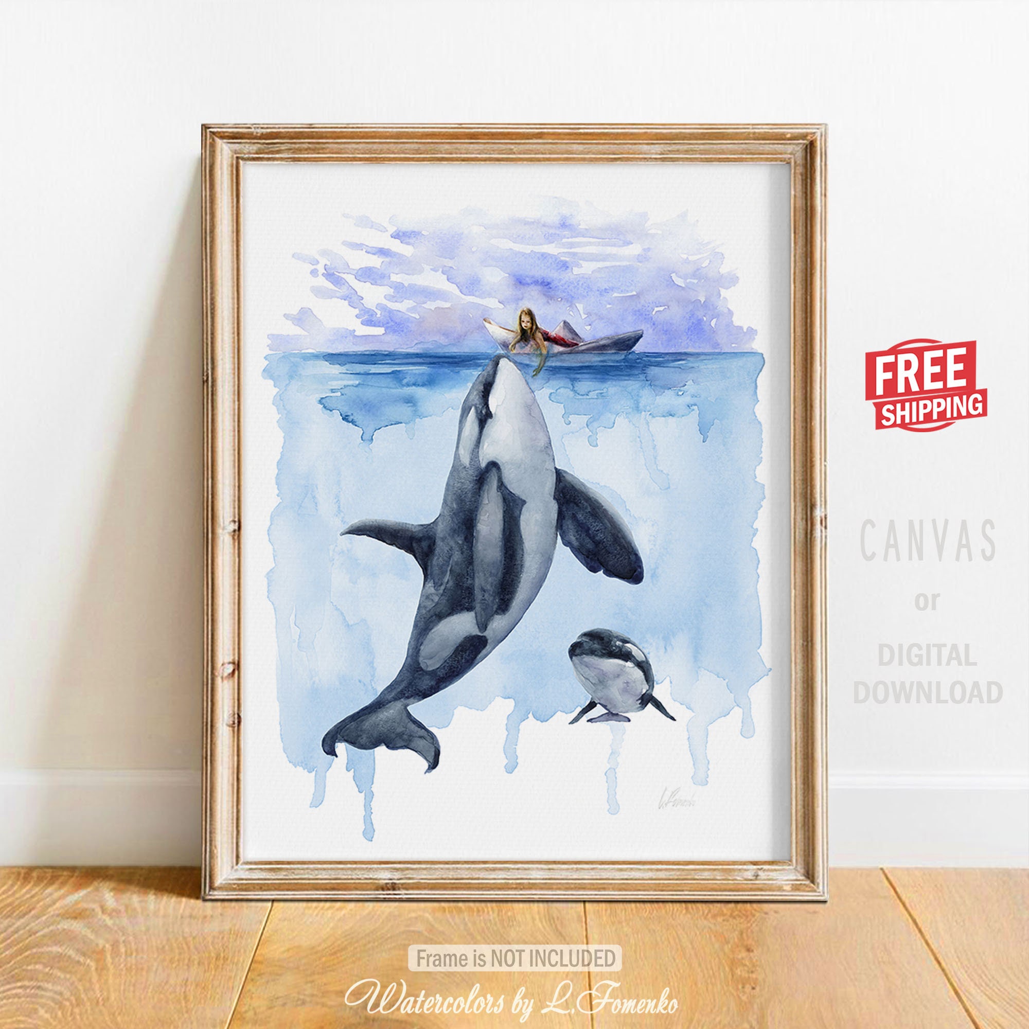 Orca whale in martini glass watercolor  Art Board Print for Sale by Maryna  Salagub