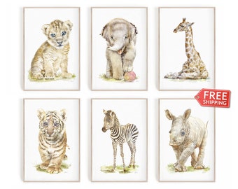 Safari nursery decor boy Woodland animal prints Jungle nursery wall art Gender neutral baby gift cute Girl boho Playroom wall decor Set of 6
