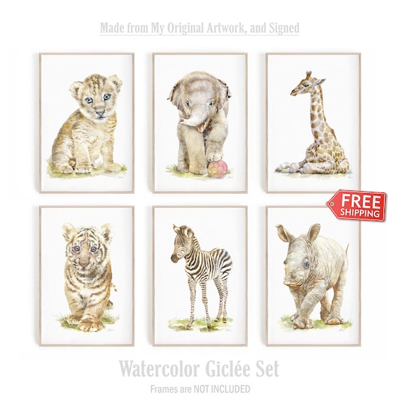 Safari nursery decor boy Woodland animal prints Jungle nursery wall art Gender neutral baby gift cute Girl boho Playroom wall decor Set of 6
