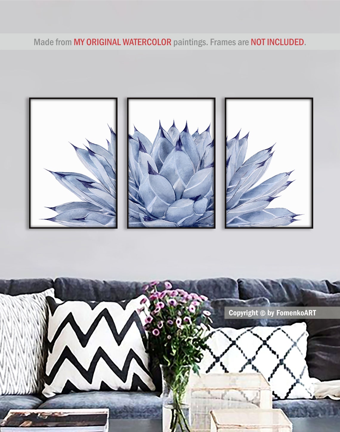 Bedroom wall decor Blue wall art Prints set of 3 Watercolor Etsy