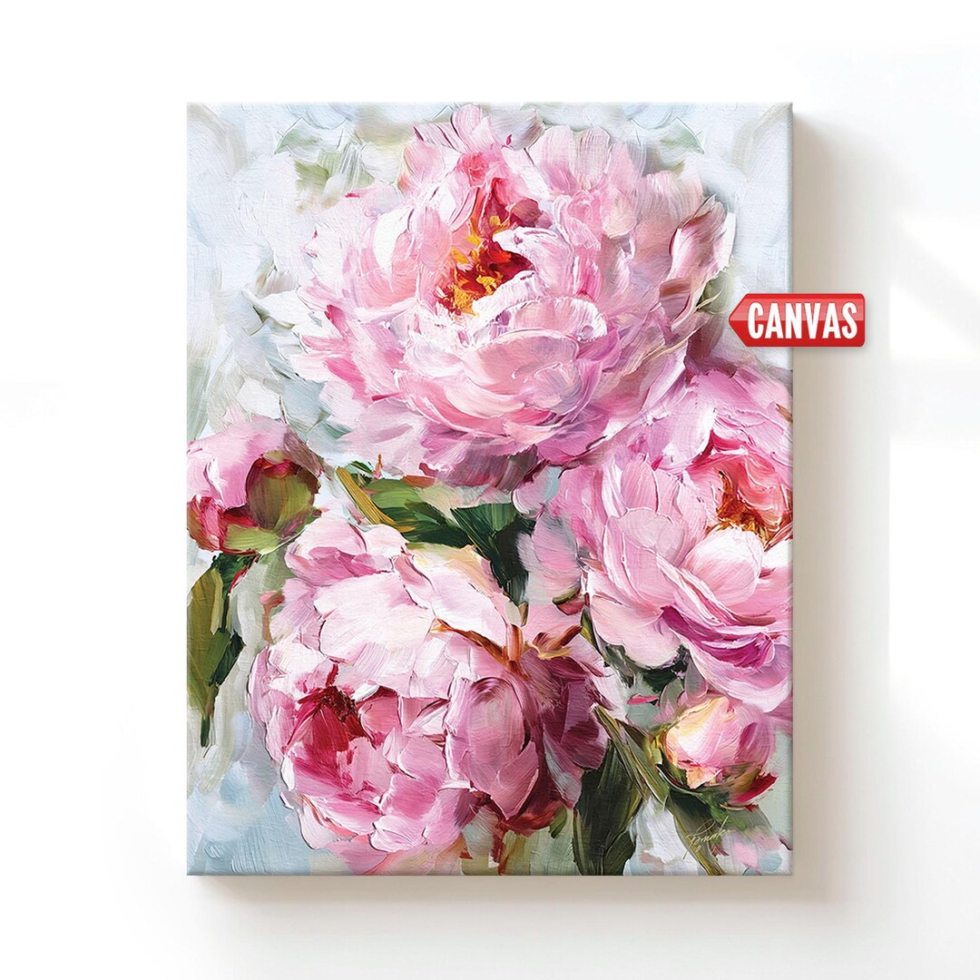 Floral Wall Art Print: Peony Flower Oil Painting Gift, Pink Canvas ...
