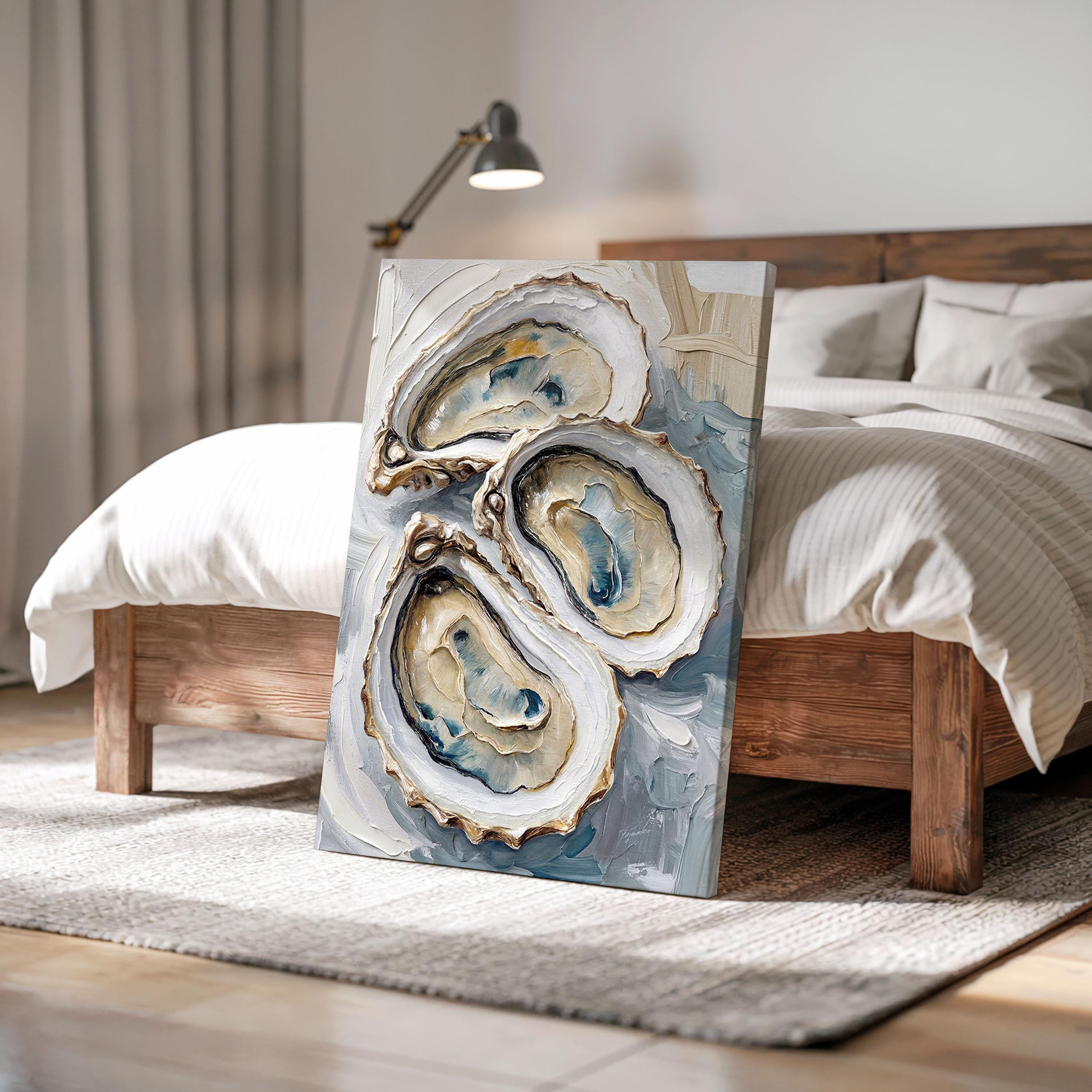 Nautical Oyster Shell Wall Art Print - Coastal Beach House Decor, Oil ...