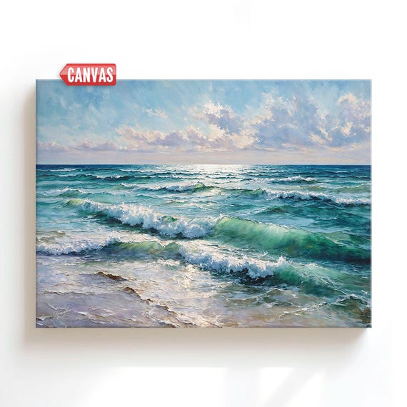 Ocean Wall Art Print: Seascape Oil Painting, Coastal Nautical Large Canvas Decor