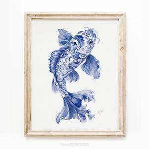 Chinoiserie Koi Fish Wall Art Print: Coastal Watercolor Painting Blue Nautical Decor Mother Gift image 16
