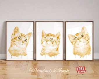 Orange cat print Orange tabby cat art gifts Ginger cat print wall art original artwork Watercolor painting Cat home decor Pet illustration
