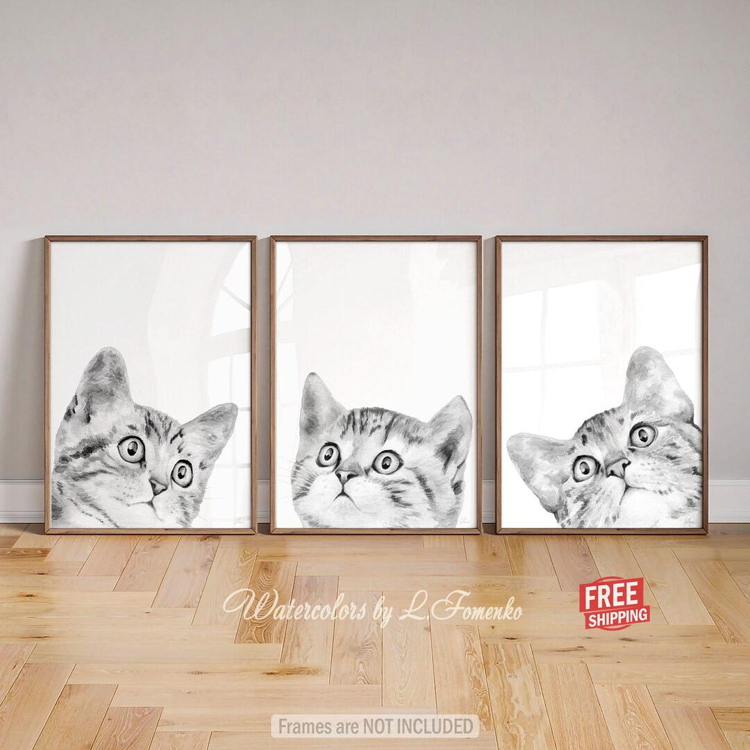 Tabby Cat Art Nursery Print Home Decor Wall Art Original Bedroom Wall ...