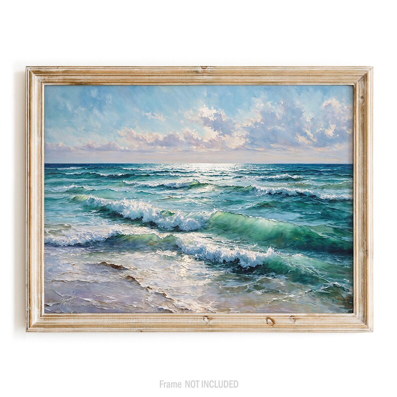 Ocean Wall Art Print: Seascape Oil Painting, Coastal Nautical Large Canvas Decor image 8