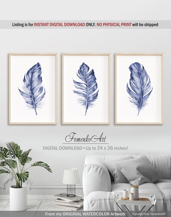 Feather decor Printable wall art Bedroom wall decor Living | Etsy