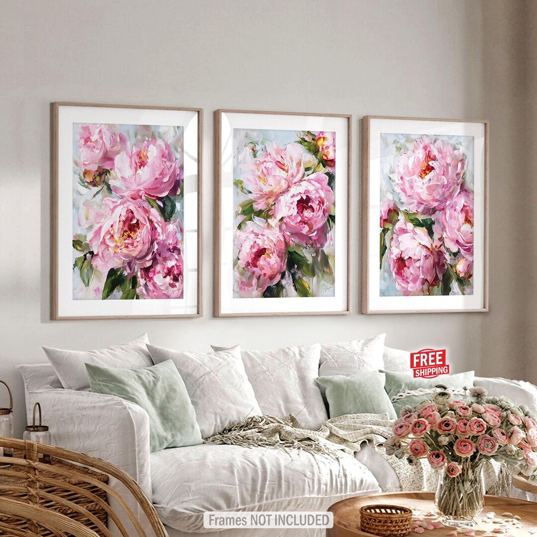 Peony Flowers Wall Art Prints: Floral Oil Painting Set of 3 Posters ...