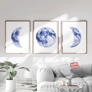 Phases of the moon wall art printable Blue moon wall decor Living room modern Images for downloads purchased Downloadable art prints