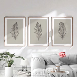 Feather Wall Art Minimalist Boho Prints Printable Posters Set Of 3 Beige Bedroom Wall Decor Living room DIGITAL DOWNLOAD Neutral Watercolor