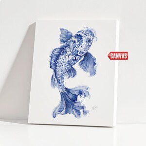 Chinoiserie Koi Fish Wall Art Print: Coastal Watercolor Painting Blue Nautical Decor Mother Gift image 15