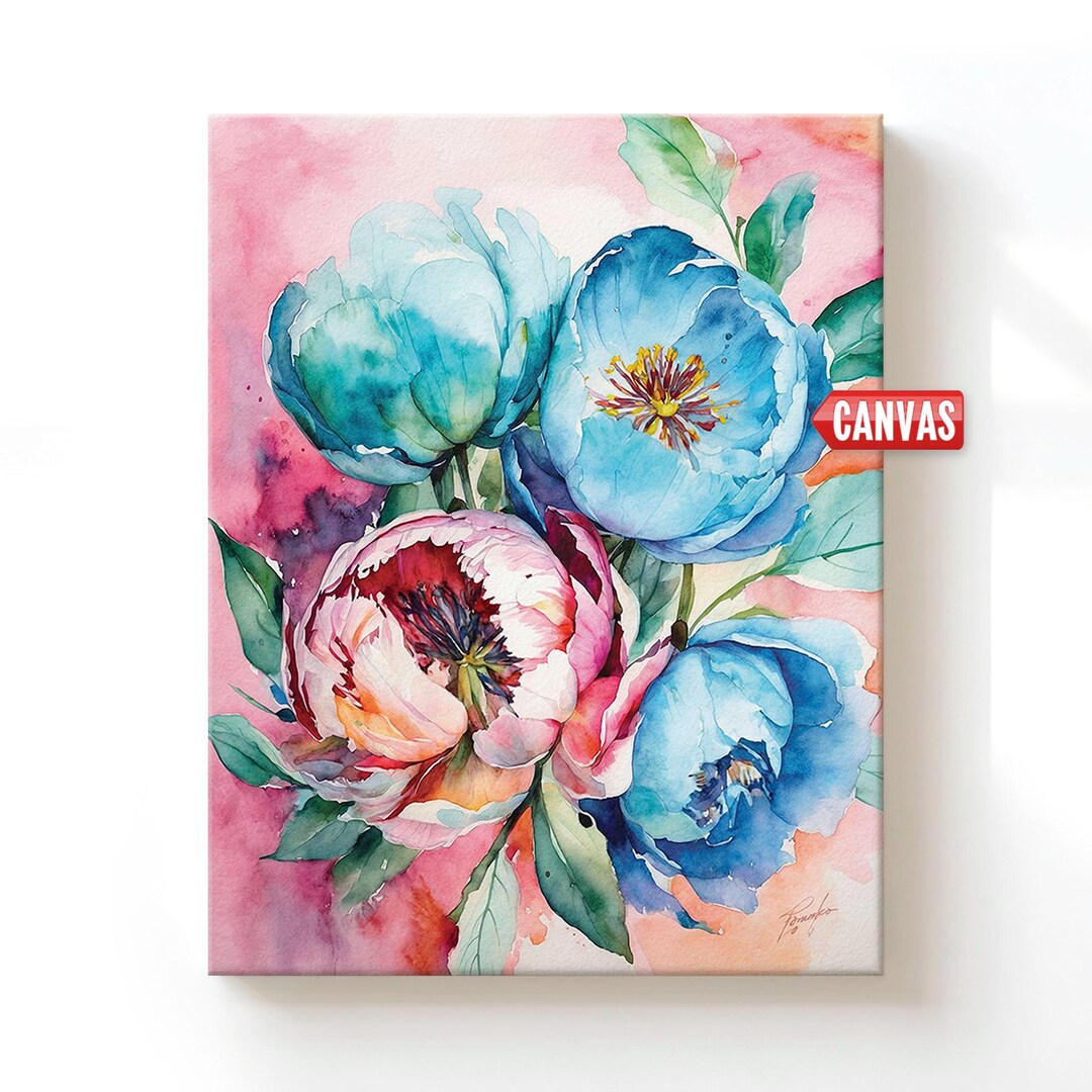 Pink Peony Flowers Wall Art PRINT, Watercolor Painting Pink Botanical ...