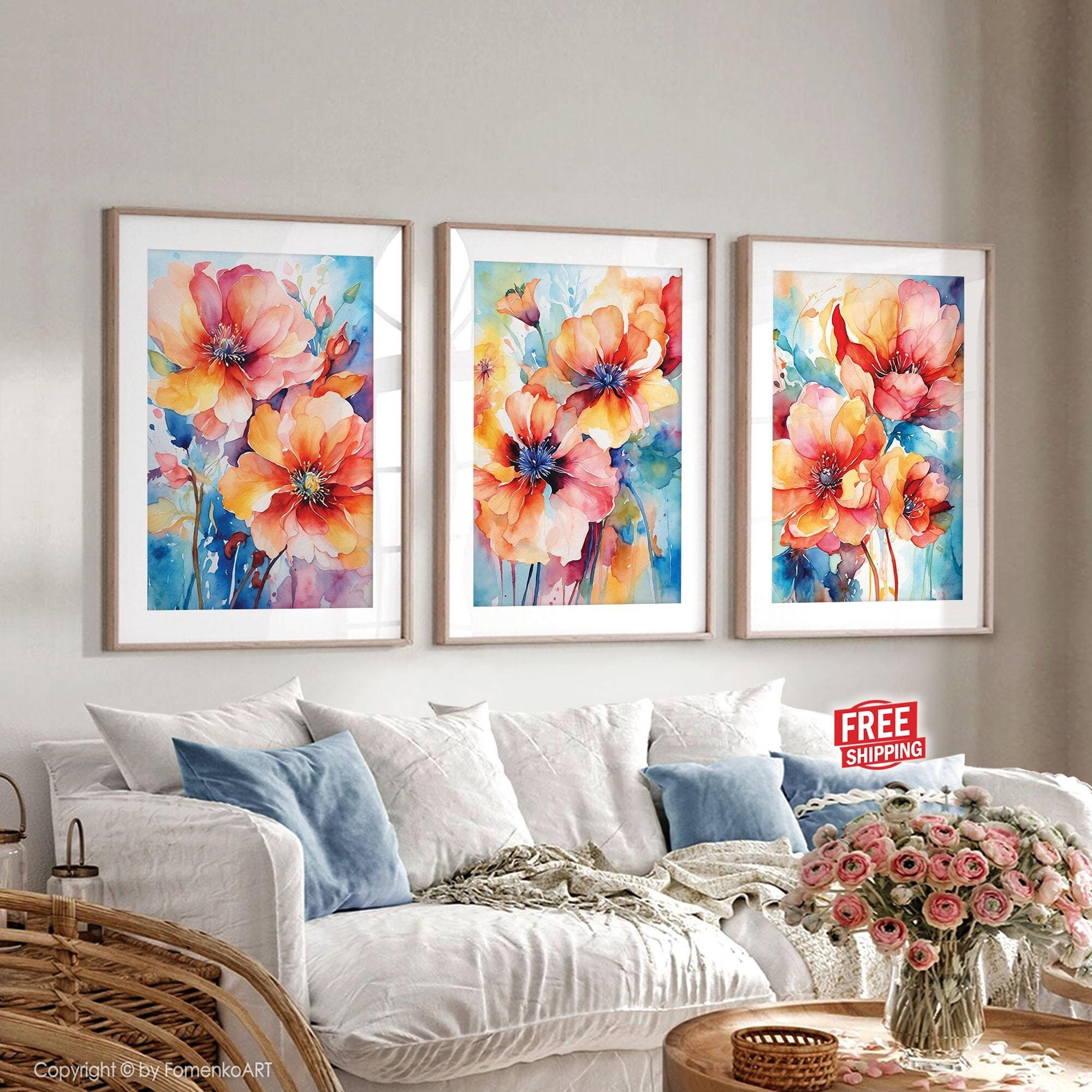 Abstract Watercolor Flowers Painting Poppy Wall Art Colorful Prints ...